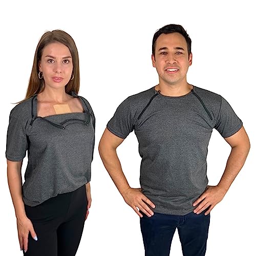Chemo Shirt for Port Access Women Chemotherapy Chest Port Access Long  Sleeve Shirt Men Side Zippers Off Full Open Chemo Clothing Grey XS at   Men's Clothing store