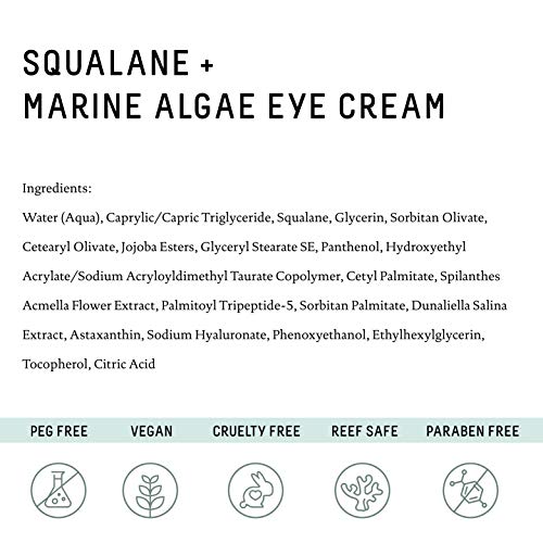 Biossance Squalane + Marine Algae Eye Cream - Lifting Eye Treatment for Fine Lines + Wrinkles - No Parabens - Vegan + Fragrance-Free (15ml)