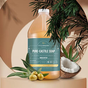 Whole Naturals EWG Verified & Certified Palm Oil Free, Castile Liquid Soap - 64 oz. - Unscented, Mild & Gentle Non-GMO & Vegan - Formulated with Carrier Organic Oils