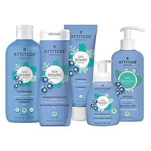 ATTITUDE Natural Bubble Wash for Kids, EWG Verified Body and Hair Hypoallergenic Soap, Vegan and Cruelty-free, Blueberry, 16 Fl Oz