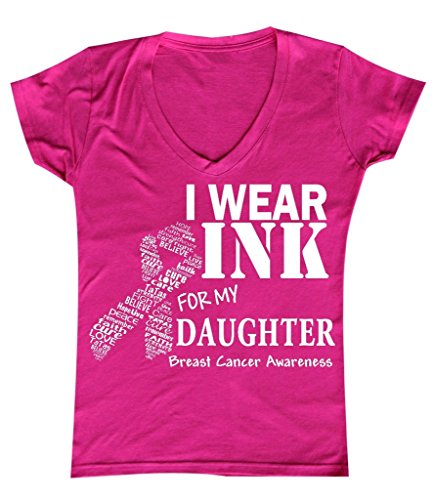 P&amp;B I Wear for My Daughter Breast Cancer Awareness Women&#39;s V-Neck, S, Fuchsia