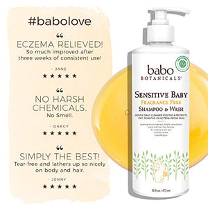 Babo Botanicals Sensitive Baby 2-in-1 Shampoo & Wash - with Organic Calendula, Oatmilk, Shea & Cocoa Butter 16 fl. oz.
