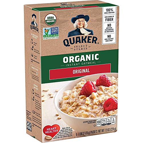 Quaker Instant Oatmeal, USDA Organic, Non-GMO Project Verified, Original, Individual Packets, 8/box- pack of 6 boxes, total 48 Count