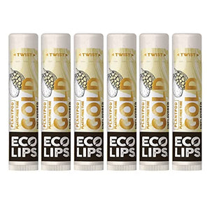 Eco Lips GOLD 100% Organic Lip Balm with Baobab - Soothe and Moisturize Dry, Cracked and Chapped Lips - 100% Plastic-Free Plant Pod Packaging (6 Tubes)