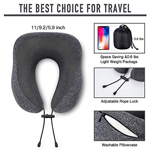 Memory Foam Travel Pillow- With Gel That Cools for Head/Neck Support with  Pillowcase for Sleeping, Traveling, Airplanes, Trains by (Gray) 