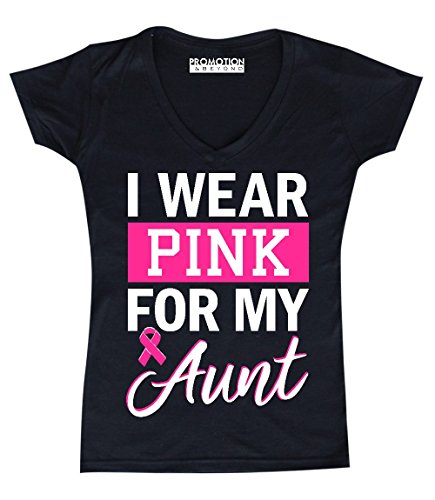 Promotion &amp; Beyond I Wear Pink for My Aunt Breast Cancer Awareness Women&#39;s V-Neck, S, Black/2