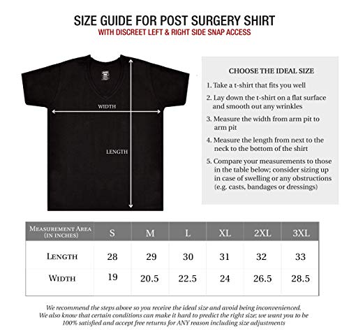 Post Surgery Shirt with Discreet Left &amp; Right Side Snap Access (XL, Black)