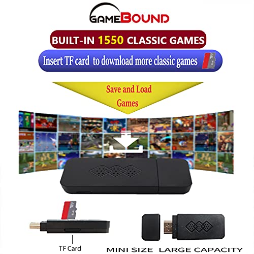 Gamebound 1550 Classic Retro 8-Bit Games 4K Stick Console Console,2 Wireless Controllers, save and load games