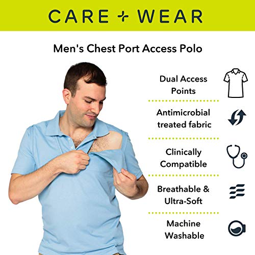 Care+Wear Men’s Dual Port Access Shirts – Chemo Shirt for Men, Navy Blue Small