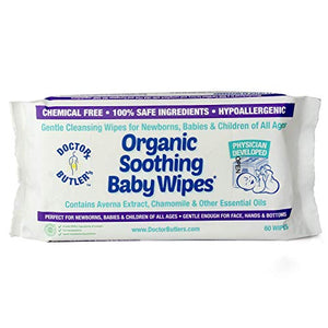 Doctor Butler's Organic Soothing Baby Wipes - with Chamomile and Essential Oils (1 Pack – 60 Wipes)