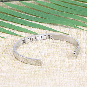 One Day At A Time Bracelet Inspirational Jewellery Bangle Sobriety Gift Hidden Message Mantra Cuff