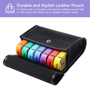XINHOME Pill Organizer Box Weekly Case - Includes Black Leather PU Carrying Case