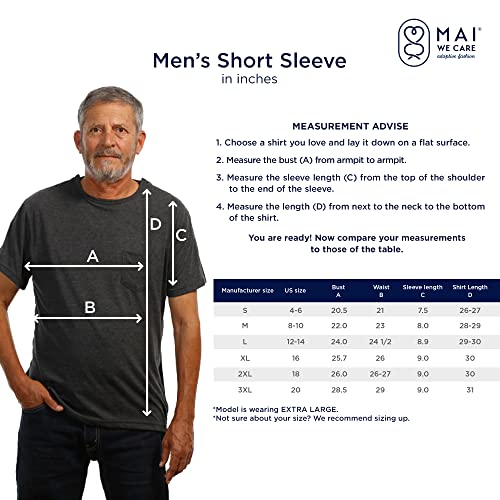 MAI Post Shoulder Surgery Shirts | Chemo Clothing | Short Sleeve Shirt Men Charcoal