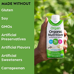Orgain Organic Nutritional Shake, Vanilla Bean - Meal Replacement, 16g Protein, 20 Vitamins & Minerals, Gluten Free, Soy Free, Kosher, Non-GMO, 11 Ounce, 12 Count (Packaging May Vary)
