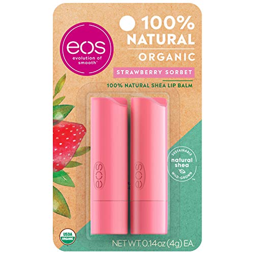 EOS USDA Organic Lip Balm - Strawberry Sorbet | Lip Care to Moisturize Dry Lips | 100% Natural and Gluten Free | Long Lasting Hydration | 0.14 oz | 2 Pack