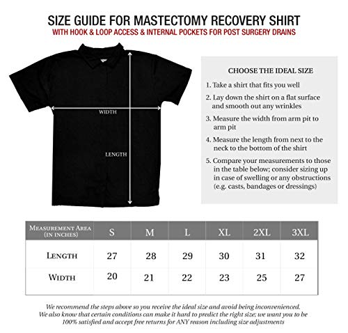 Post Op Easy Open Mastectomy Recovery Top with Pockets &amp; Fasteners for Drains Black
