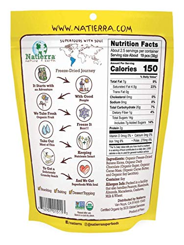Natierra Organic Freeze-Dried Chocolate Covered Banana Slices | Non-GMO &amp; USDA Organic Certified | 2.5 Ounce (Pack of 12)