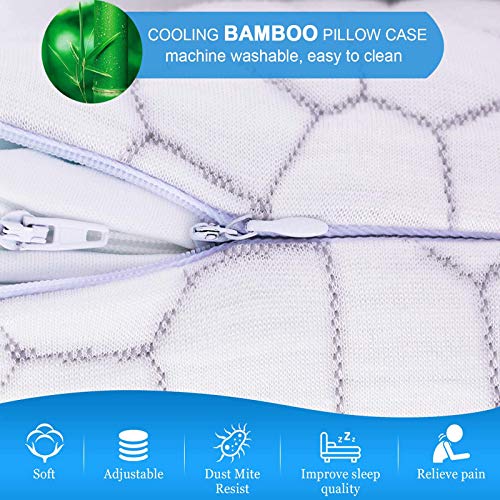 Cooling Bed Pillows for Sleeping, Shredded Memory Foam Pillow for Neck Pain Relief, Adjustable Sleeping Pillow for Back/Side Sleepers, Hypoallergenic Bamboo Pillow with Washable Cover-support &amp; Fluffy