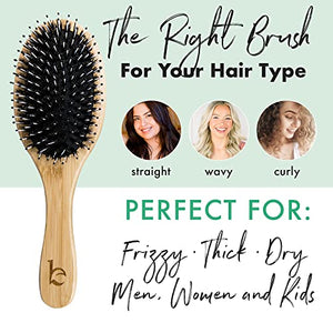 Boar Bristle Hair Brush - Hair Brushes for Women, Curly Hair Brush With Nylon Pins, Detangler Brush, Wooden Hair Brush for Men, Bamboo Brush for Curly Hair, Hairbrush for Women, Boar Bristle Brush
