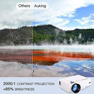 AuKing Mini Projector 2021 Upgraded Portable Video-Projector,55000 Hours Multimedia Home Theater Movie Projector,Compatible with Full HD 1080P HDMI,VGA,USB,AV,Laptop,Smartphone
