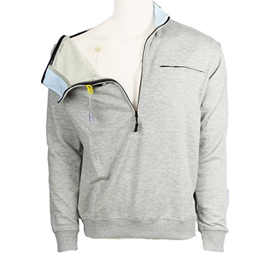 Easy Port Access Chemo Pullover in French Tarry - Best Gift for Cancer Patients (XL, Grey)