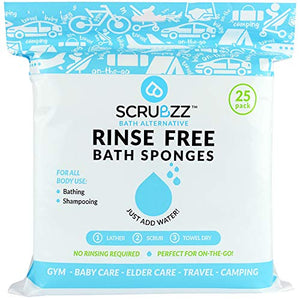Scrubzz Disposable No Rinse Bathing Wipes - 25 Pack - All-in-1 Single Use Shower Wipes, Simply Dampen, Lather, and Dry Without Shampoo or Rinsing