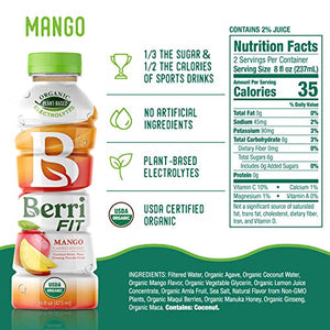 Berri Fit Mango Organic Sports Drink Alternative with Natural Plant-Based Electrolytes, Low Calorie Fitness Beverage, Non-GMO, Paleo Friendly, 16oz, Pack of 12