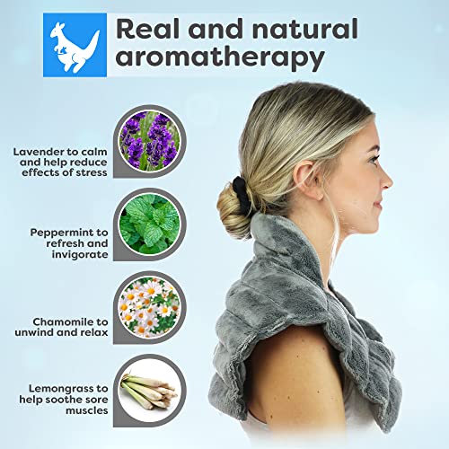 Huggaroo Embrace Microwave Heating Pad - Cordless Weighted Shoulder Heating Pad Heated Neck Wrap with Lavender Aromatherapy Neck Pain Relief Comfort, Relaxation Neck Heating Pad for Neck Pain