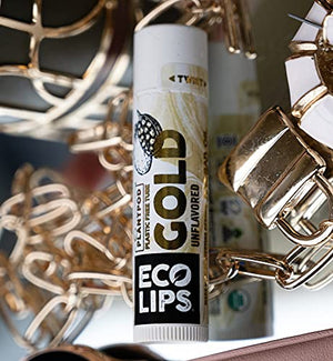 Eco Lips GOLD 100% Organic Lip Balm with Baobab - Soothe and Moisturize Dry, Cracked and Chapped Lips - 100% Plastic-Free Plant Pod Packaging (6 Tubes)