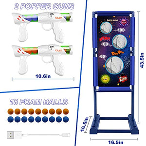 Kaufam Gun Toy Gift for Boys Age of 4 5 6 7 8 9 10 10+ Years Old Kids Girls for Birthday with Moving Shooting Target 2 Blaster Gun and 18 Foam Balls Compatible with Nerf Guns