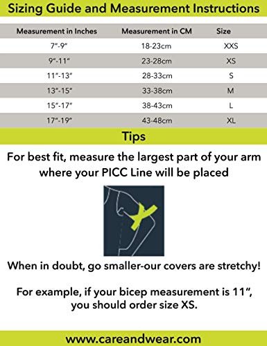PICC Line Sleeve by Care+Wear - Ultra-Soft Antimicrobial Long PICC Line Cover for Upper Arm That Provides Comfort, Security and Breathability with Mesh Window (Slate Grey, X-Large 17&quot;-19&quot; Bicep)