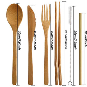 2 Set Bamboo Cutlery Flatware Set (White and Green)