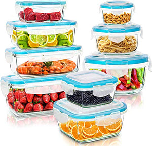 Utopia Kitchen Glass Food Storage Container Set  BPA Free (Blue, 18 Piece Set)