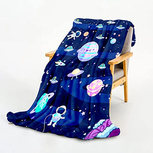 WISH TREE Space Blanket for Boys Kids Plush Fleece Throw Blanket with Galaxy Design for Bed Sofa Couch, 40x50 Inch Soft Fuzzy Blanket Space Room Decor Gift