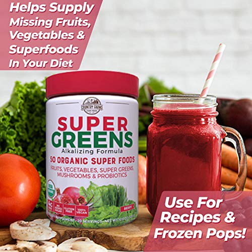 Country Farms Super Greens Banana Flavor, 50 Organic Super Foods 20 Servings, 10.6 Ounce - My CareCrew