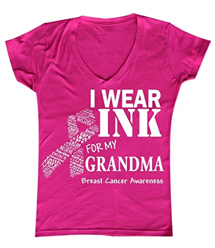 P&amp;B I Wear for My Grandma Breast Cancer Awareness Women&#39;s V-Neck, Sc, Fuchsia