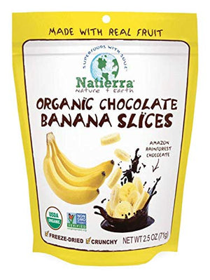 Natierra Organic Freeze-Dried Chocolate Covered Banana Slices 2.5 Oz (Pack of 12)