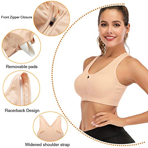 Post Surgery Bra Zip Front Wireless With Removable Pads Bra For
