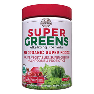 Country Farms Super Greens Banana Flavor, 50 Organic Super Foods 20 Servings, 10.6 Ounce