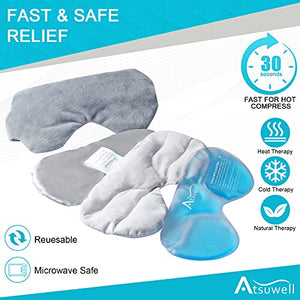 Atsuwell Eye Compress Moist Heat and Cold Therapy Sleep Eye Mask for Dry Eyes, Stye, Puffy, Migraine, Fatigue Relief, Multipurpose Eye Pillow Microwavable with Bonus Gel Pad and Silky Insert