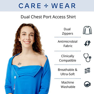 Care+Wear Women’s Dual Port Access Chemo Shirt Nebulas Blue