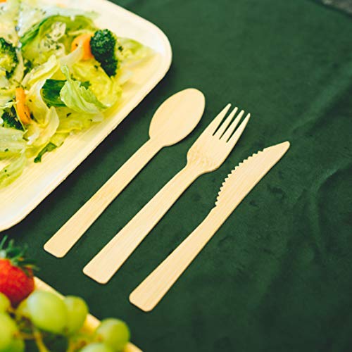 GoWoo Bamboo Disposable Cutlery Set 100 Pieces, Heavy Duty Compostable and Biodegradable Wooden Utensils with 50 Forks, 25 Spoons, 25 Knives