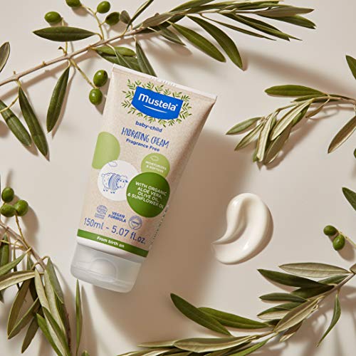 Mustela Baby Organic Hydrating Cream - Natural Body Lotion with Olive Oil, Aloe Vera &amp; Sunflower Oil - Fragrance Free, Vegan &amp; EWG Verified - 5.07 Fluid Ounce