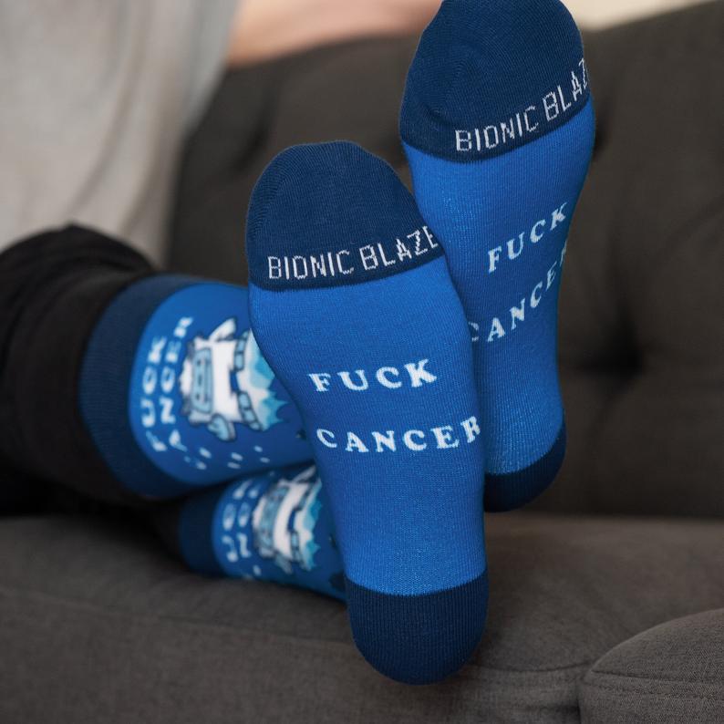 Fuck Cancer Novelty Sock - Blue Yeti - Cancer Survivor Designed &amp; Owned