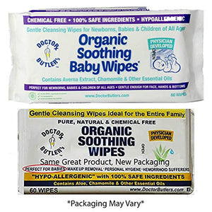 Doctor Butler's Organic Soothing Baby Wipes - with Chamomile and Essential Oils (1 Pack – 60 Wipes)