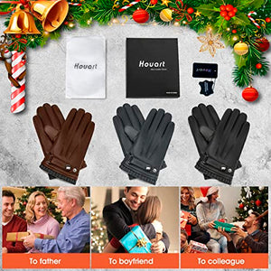 Qimailer Leather Gloves for Men,Winter Driving Leather Gloves,Touchscreen,Wool fleece lined, Genuine Sheepskin mens leather gloves,mens Gift