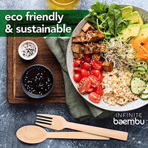 200 Piece Bamboo Cutlery Set - Bamboo Utensils | Plastic-Free Packaging | Compostable &amp; Biodegradable Cutlery | Bamboo Silverware Set | Bamboo Flatware | 6.75&quot; Pack (100 Forks, 50 Spoons, 50 Knives)