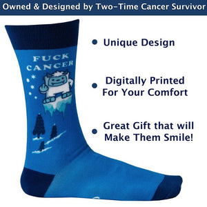 Fuck Cancer Novelty Sock - Blue Yeti - Cancer Survivor Designed & Owned