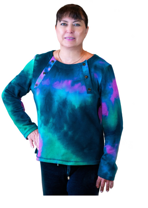 Adaptive Women’s Shirt | Dialysis | Chemotherapy | PICC Line Access In Tie Dye Print Teal Combo