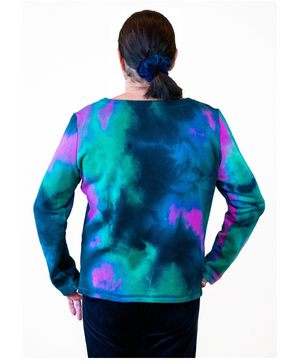 Adaptive Women’s Shirt | Dialysis | Chemotherapy | PICC Line Access In Tie Dye Print Teal Combo